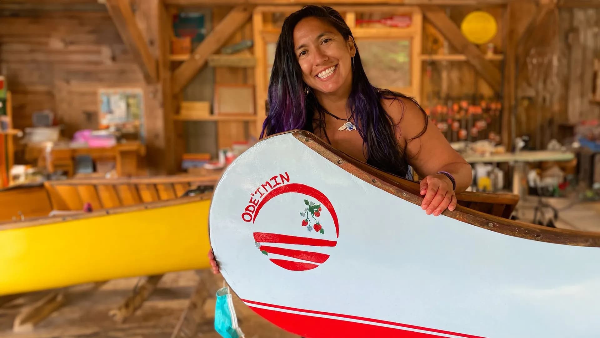 Cory Maria Dack working on her kayak