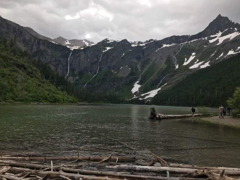 pristine mountain lake with mountains in the background