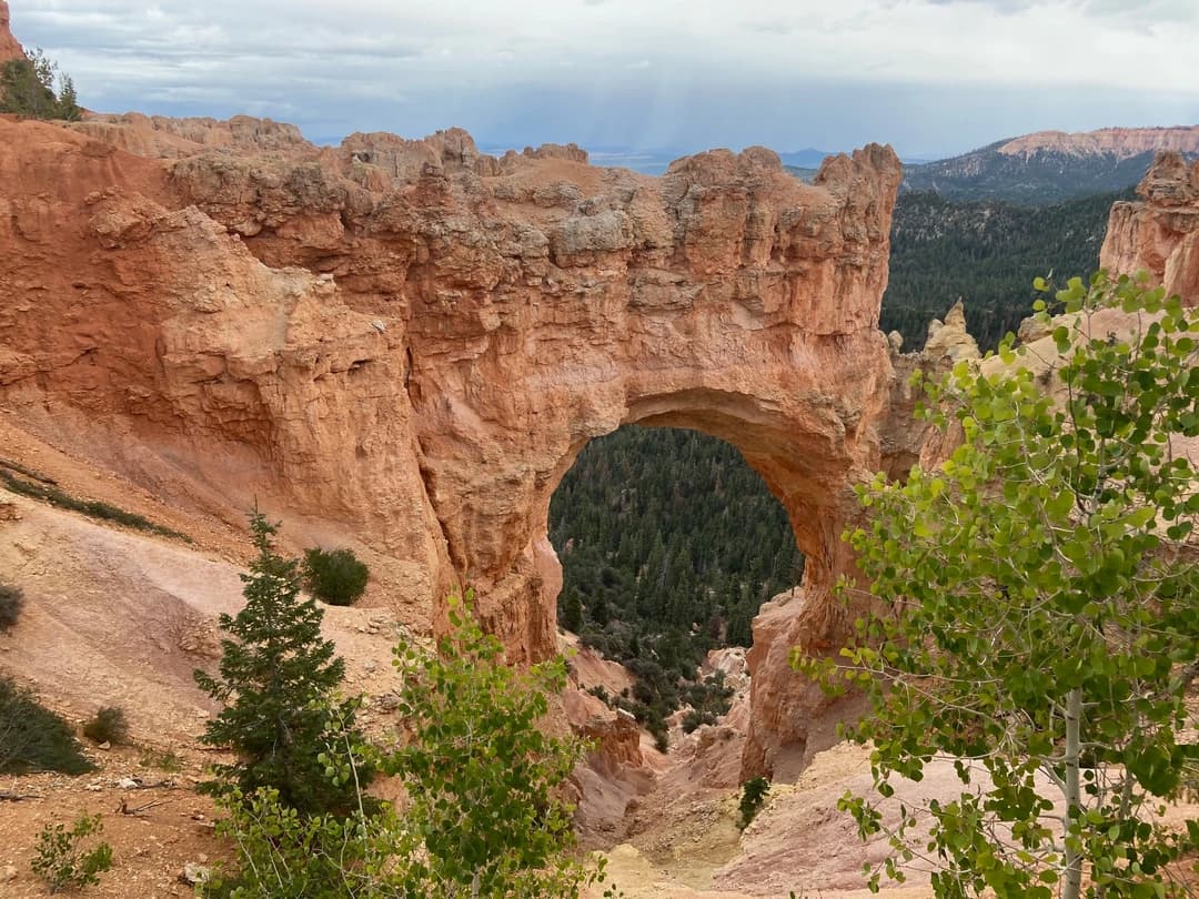 a large sturdy orange arch inside the park