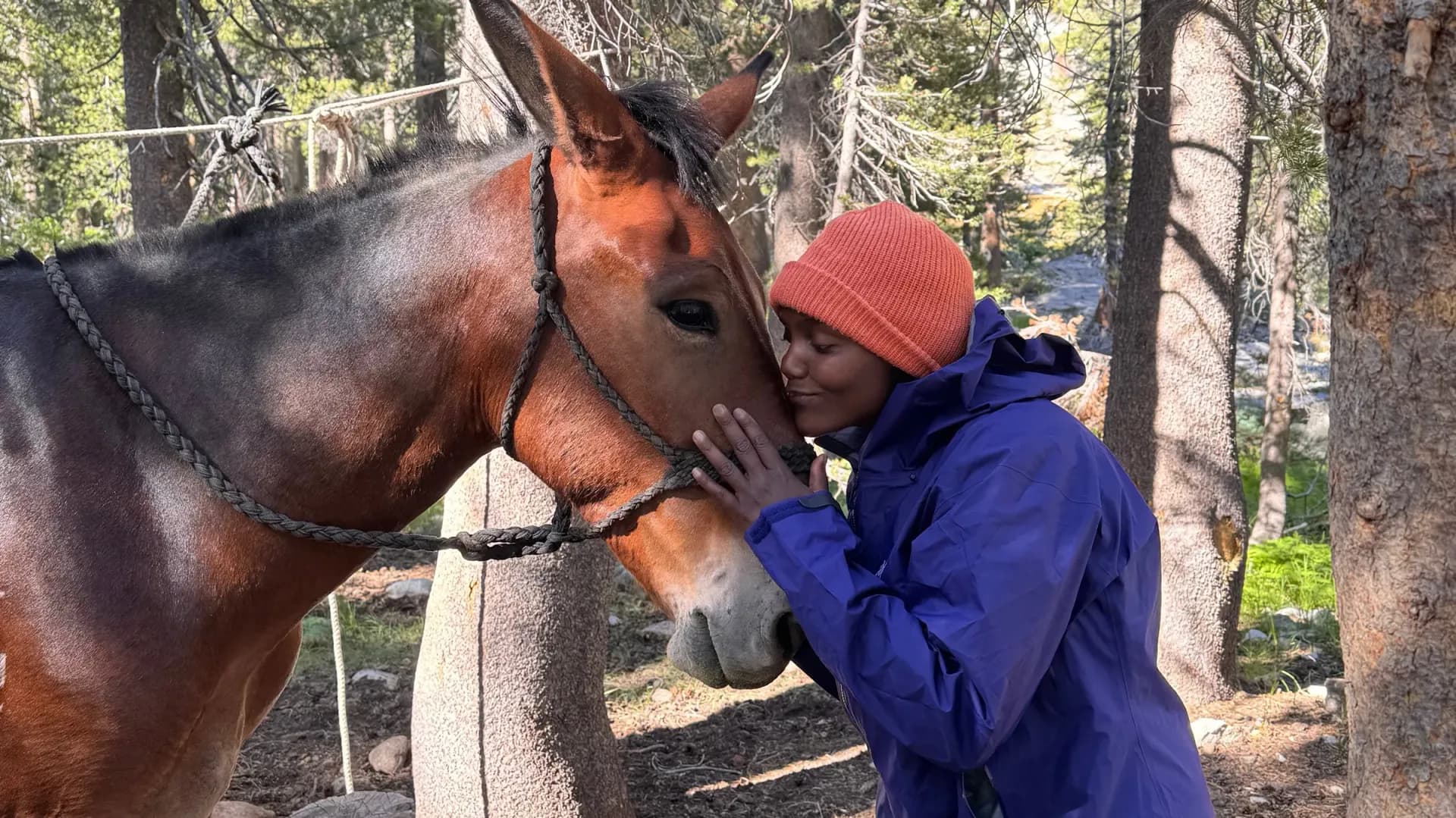 Taneika Duhaney petting a horse